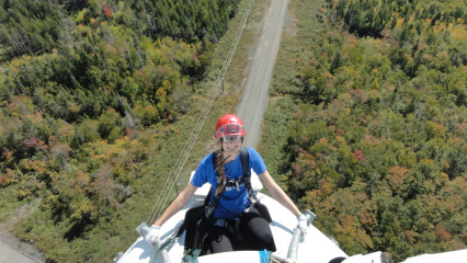 Engineer and ice protection system expert, Daniela Roeper, P.Eng. inside turbine