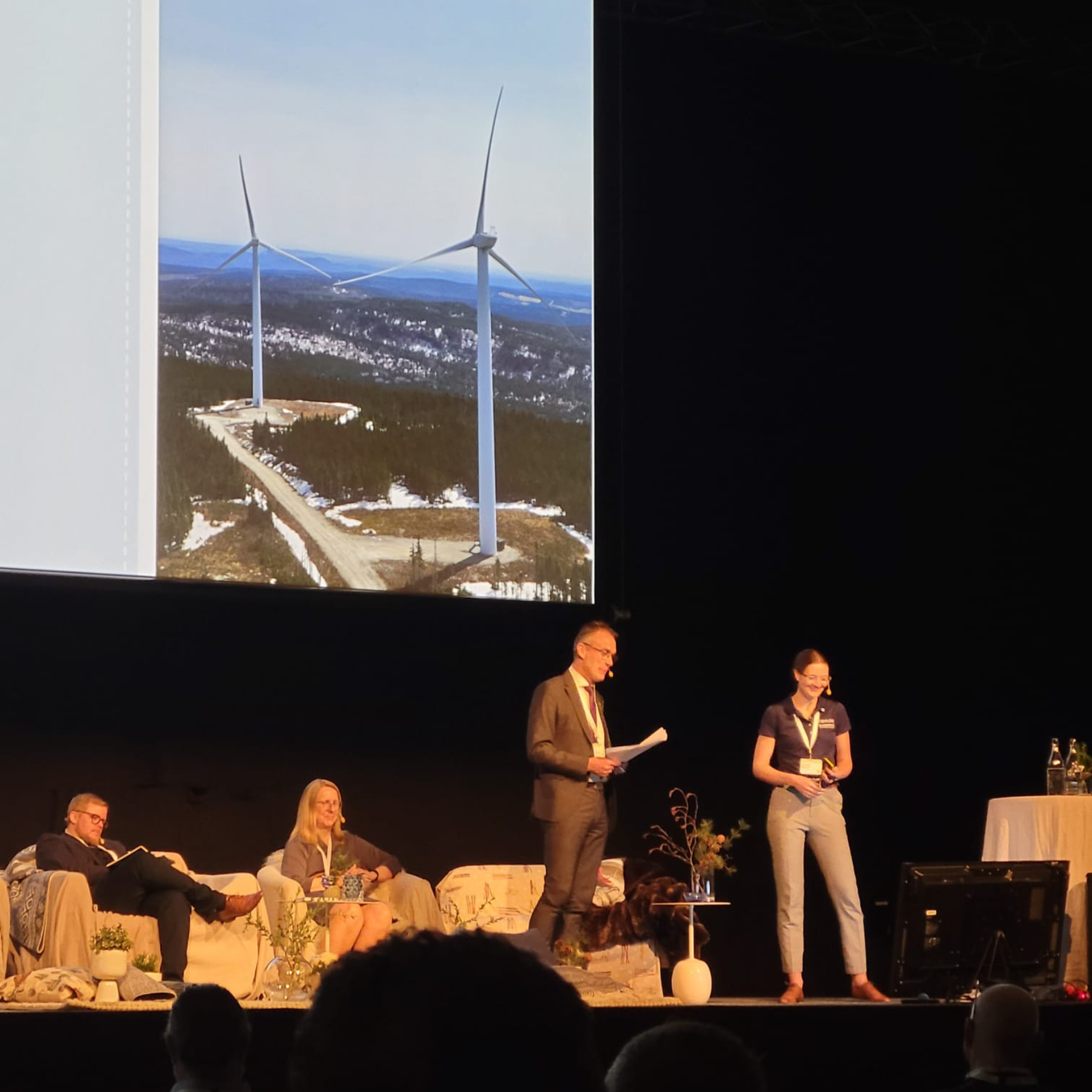 Vice President of BorealisWind, Daniela Roeper, P.Eng. on stage at the 2024 Winterwind conference in Are, Sweden