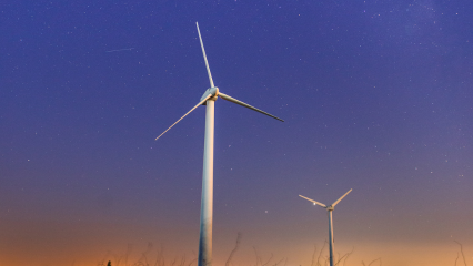 Wind turbine in the night sky