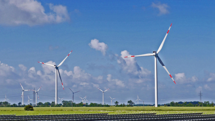 Wind turbines in the spring