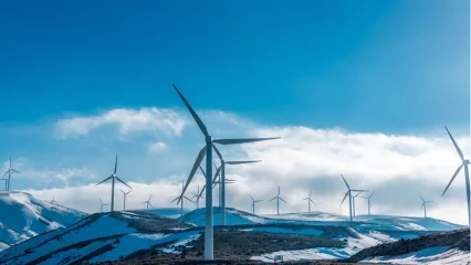 Wind turbines in snowy conditions with blade icing