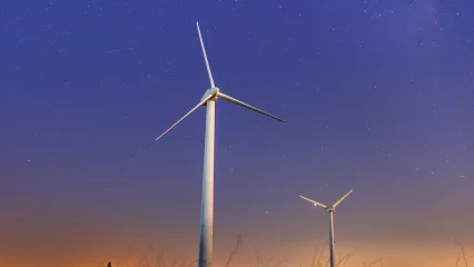 Wind turbine in the night sky